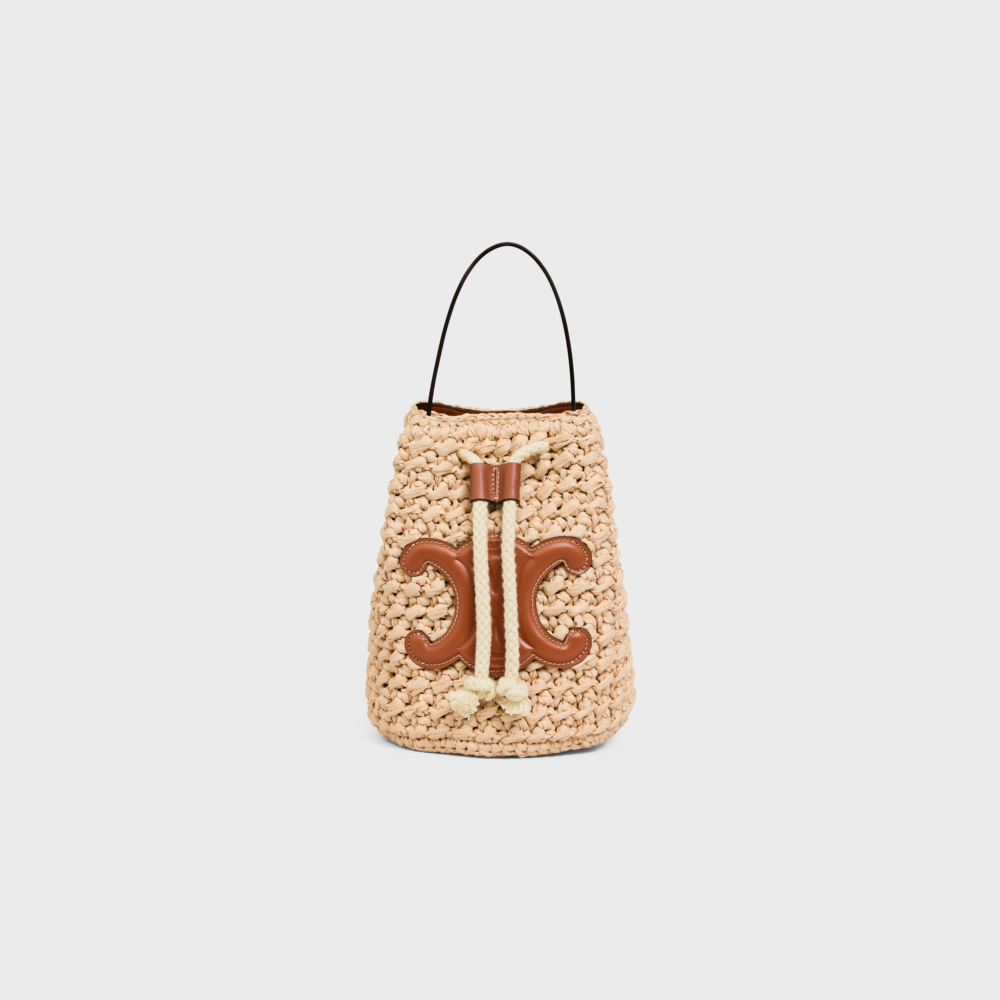 CELINE 拉菲草和小牛皮TEEN抽繩提包