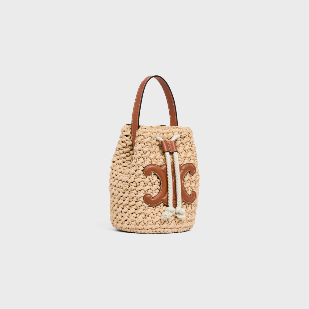 CELINE 拉菲草和小牛皮TEEN抽繩提包