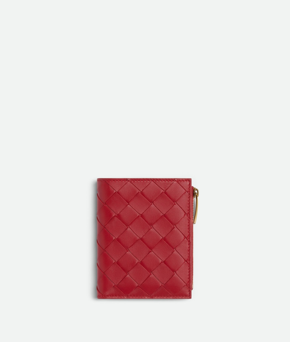 Small Intrecciato Bi-Fold Zip Wallet。