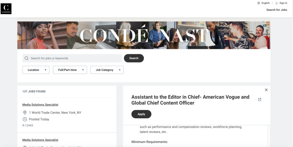 Anna Wintour徵助理。