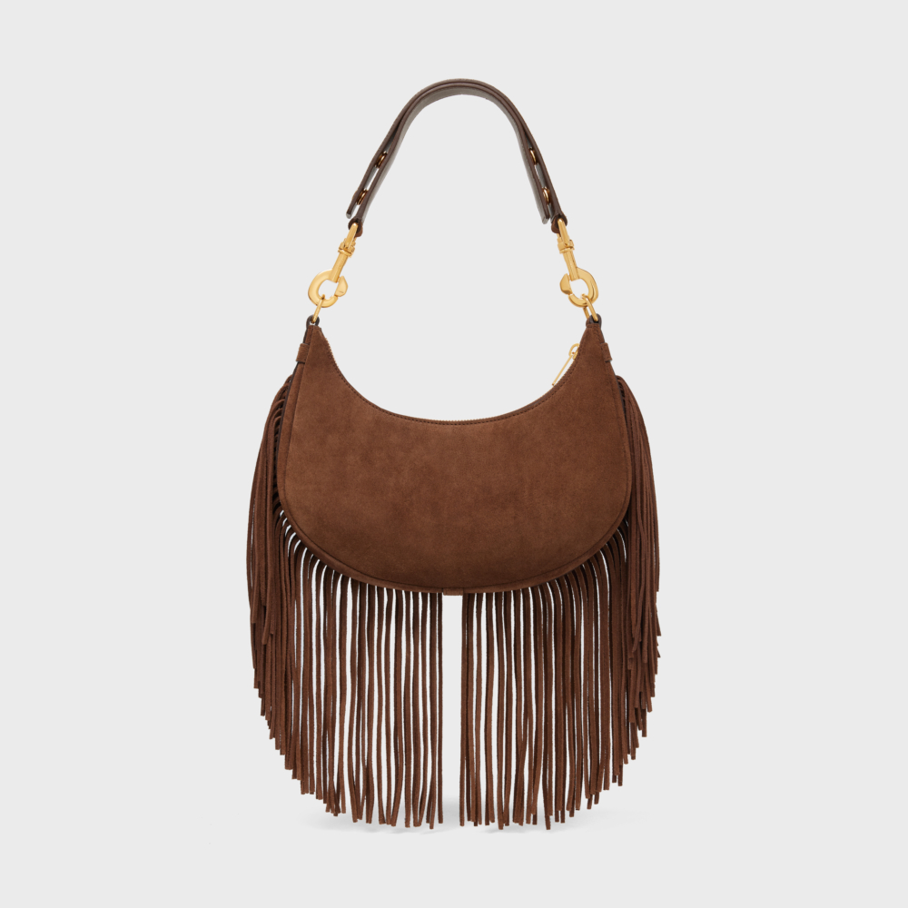 Medium Ava Strap Bag with Fringes in Suede Calfskin。