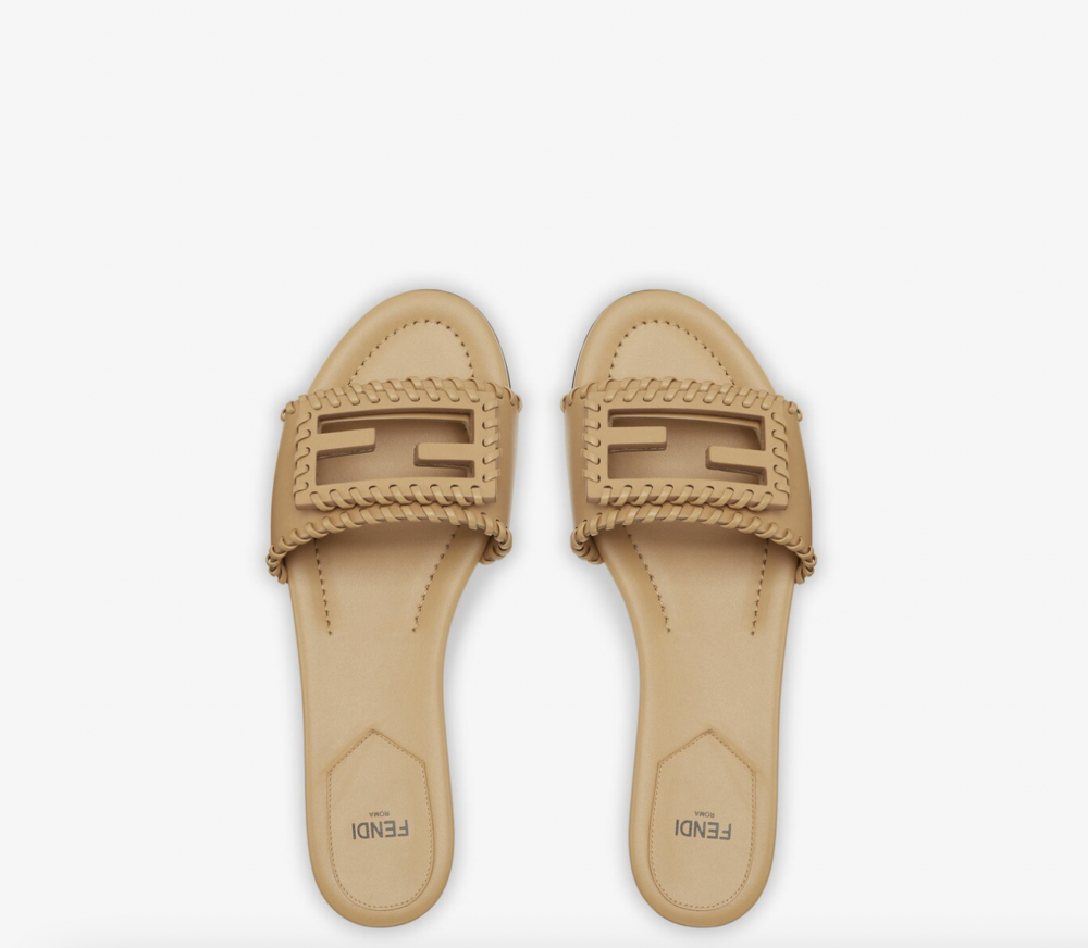 Beige Leather Slides。