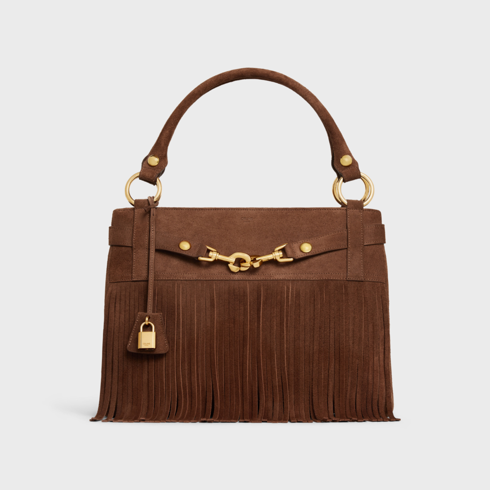 Annabel with Fringes in Brown Suede Calfskin。