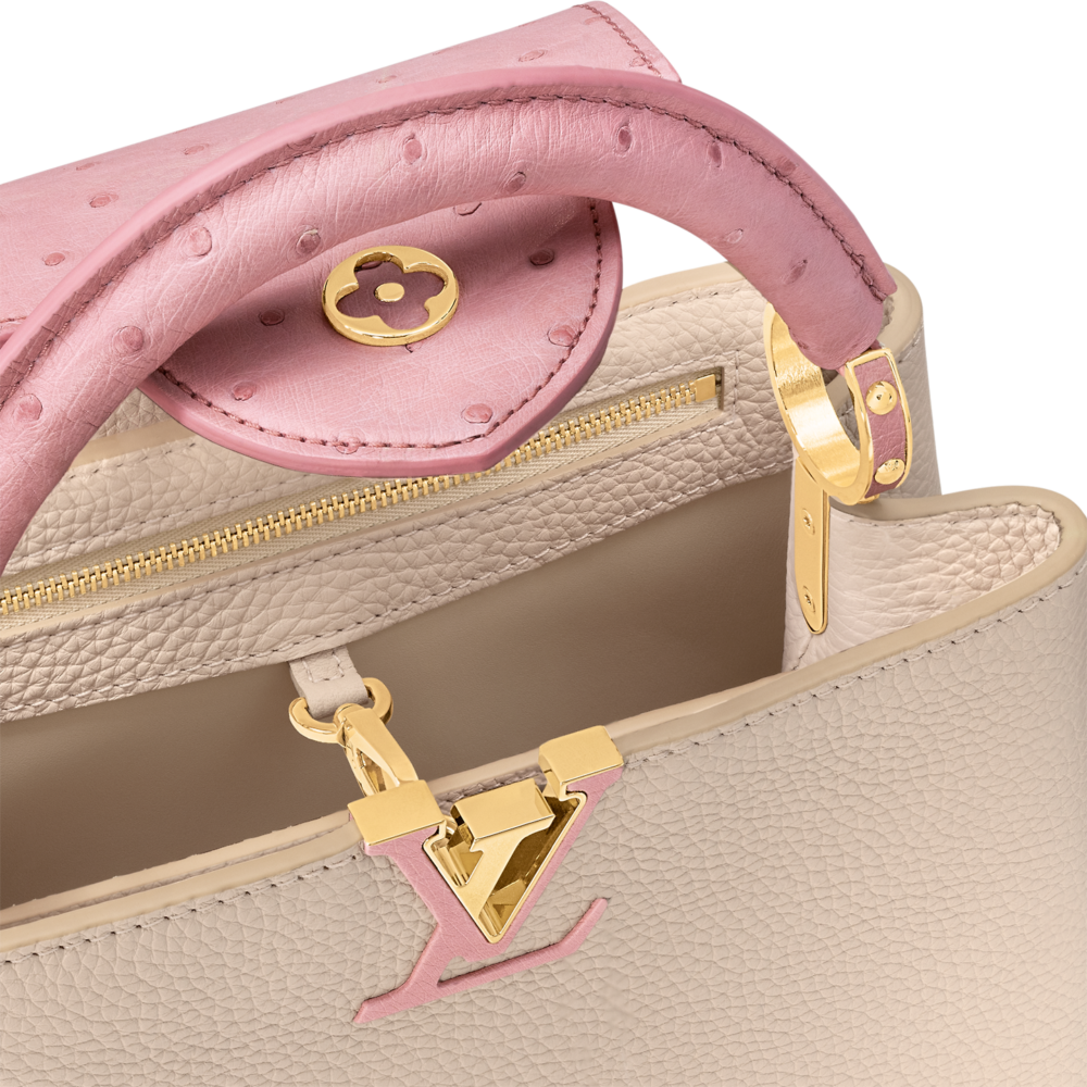 Taurillon皮革和粉色鴕鳥皮飾邊