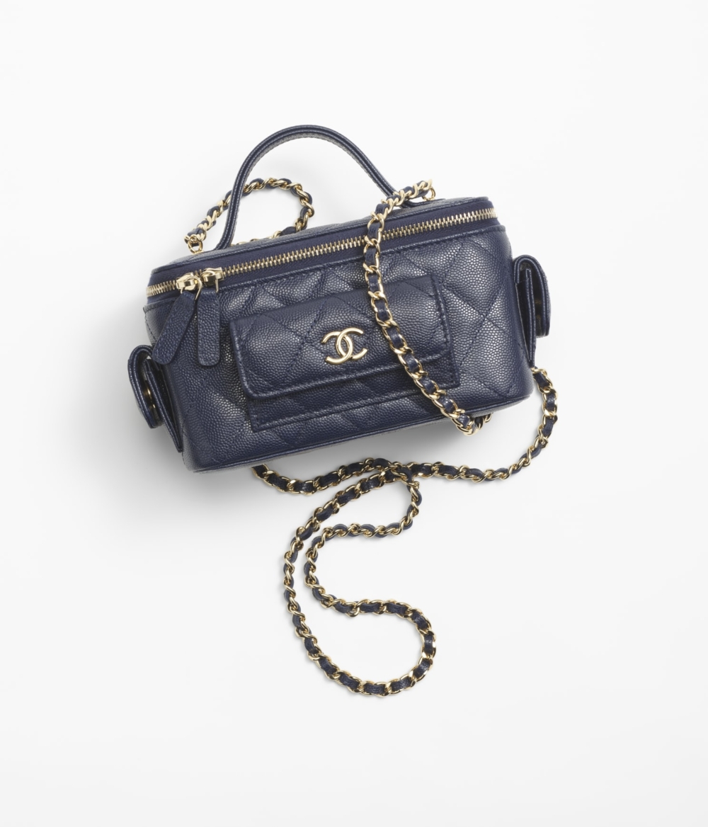 閃亮粒紋小牛皮鏈子小包深藍色