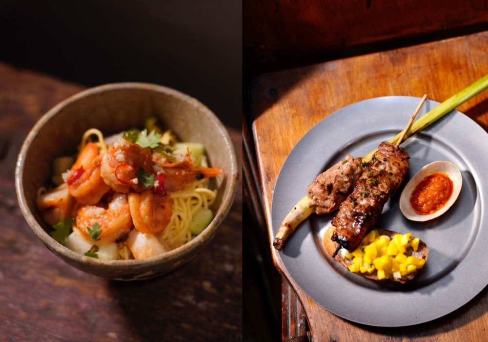 hải sản lạnh越式涼拌海鮮與Bánh mì香茅烤肉雞肝叉烤三明治。