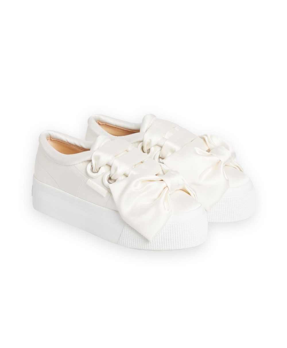 Satin Bow Low Cut -White。