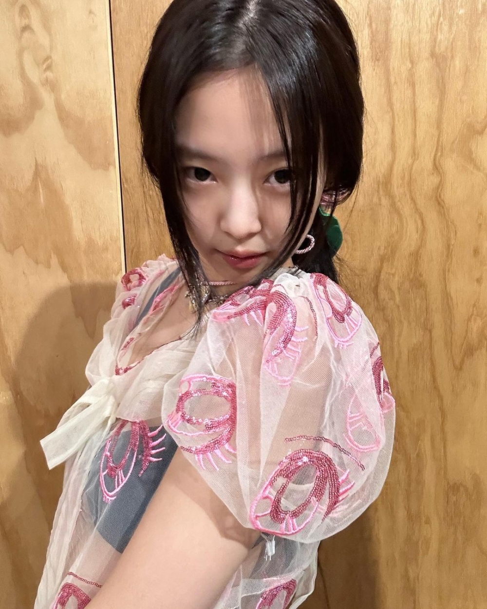 Sandy Liang單品中帶有綁帶蝴蝶結的刺繡上衣Elphy Top In Pink