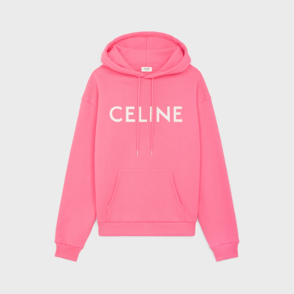粉紅棉質CELINE印花寬鬆連帽衫 CELINE HOMME。