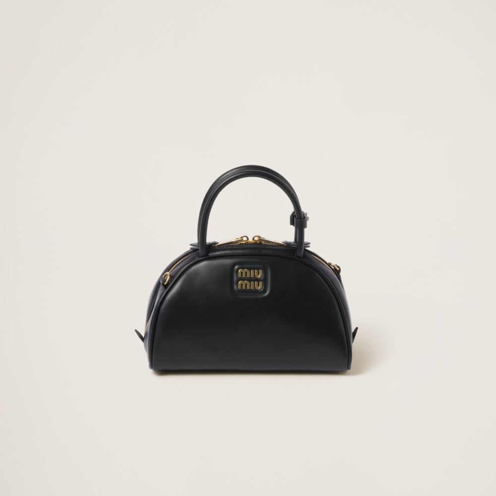 2023秋冬Miu Miu 新手袋:Miu Miu皮革手挽袋Leather top-handle bag黑色