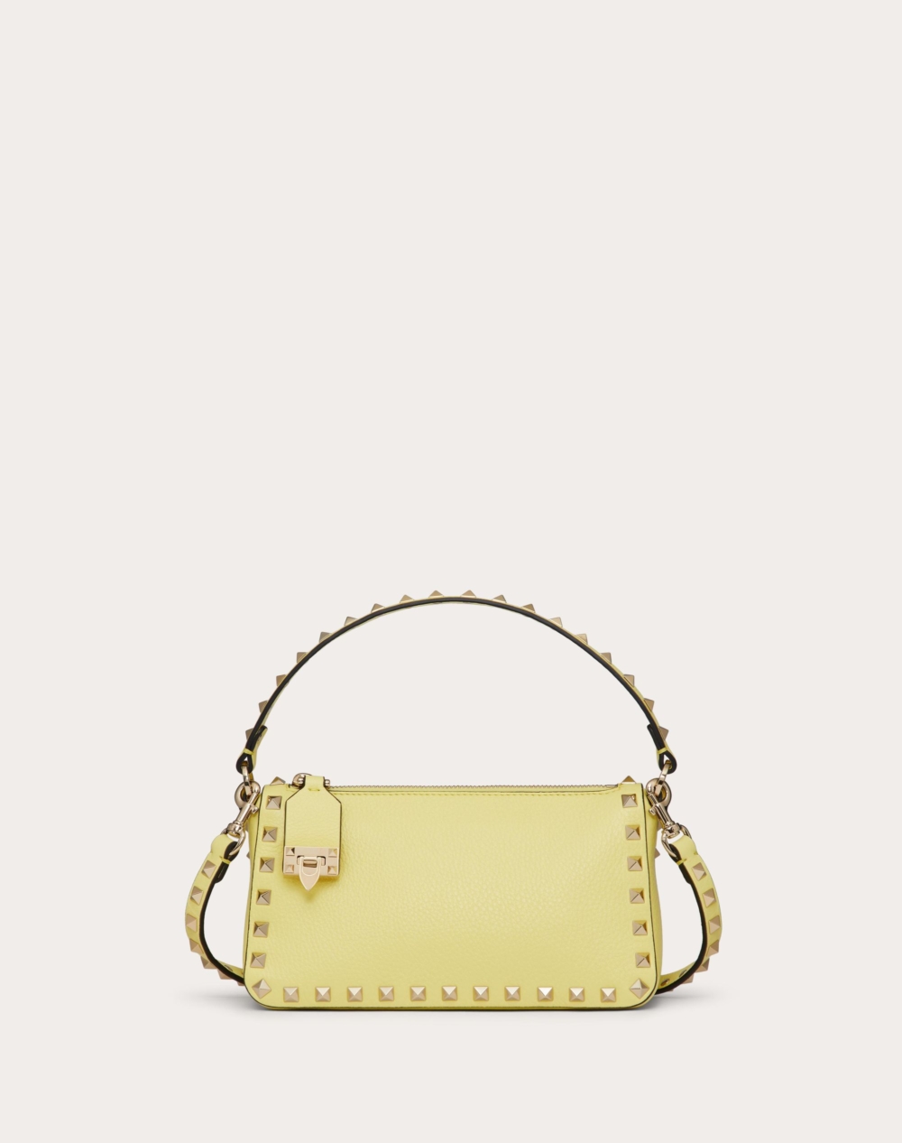 Valentino Small Valentino Garavani Rockstud crossbody bag in grainy calfskin leather粒面小牛皮斜挎包淡黃色