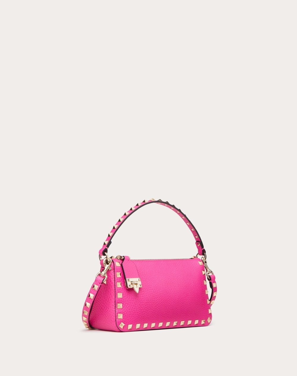 Valentino Small Valentino Garavani Rockstud crossbody bag in grainy calfskin leather粒面小牛皮斜挎包亮粉色