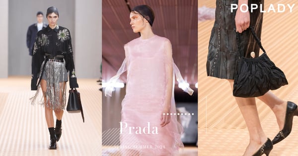 Prada 2024年春夏系列回歸工藝:賦予飄逸歐根紗、流蘇嶄新設計,「人頭晚宴包」背後藏故事