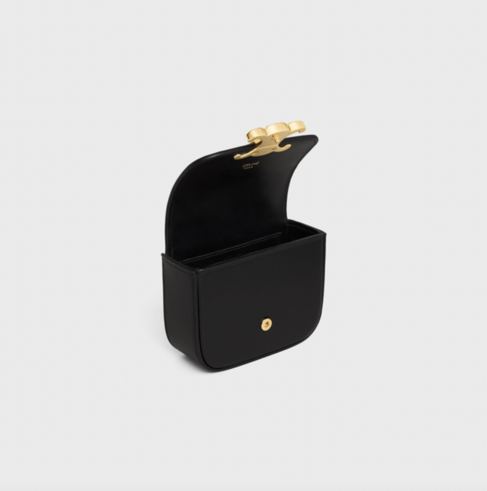 Mini Triomphe on Chain in Shiny Calfskin Black。
