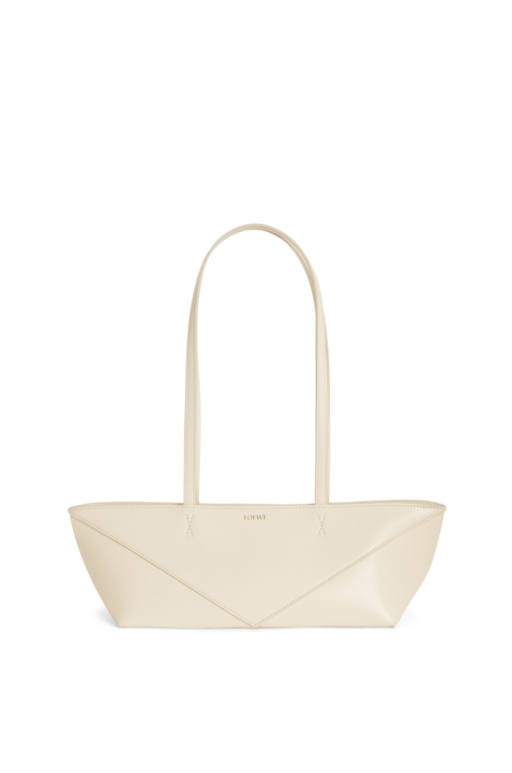 米白色Cropped Puzzle Fold Bag in Shiny Calfskin。