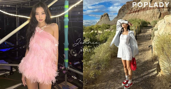 Jennie的穿搭永遠看不膩：「粉紅羽毛」舞台裝化身粉紅芭比，度假隨拍小紅鞋、小紅包是甜辣系學院風！
