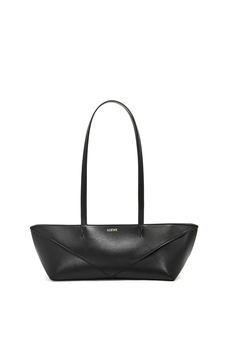 黑色的Cropped Puzzle Fold Bag in Shiny Calfskin。