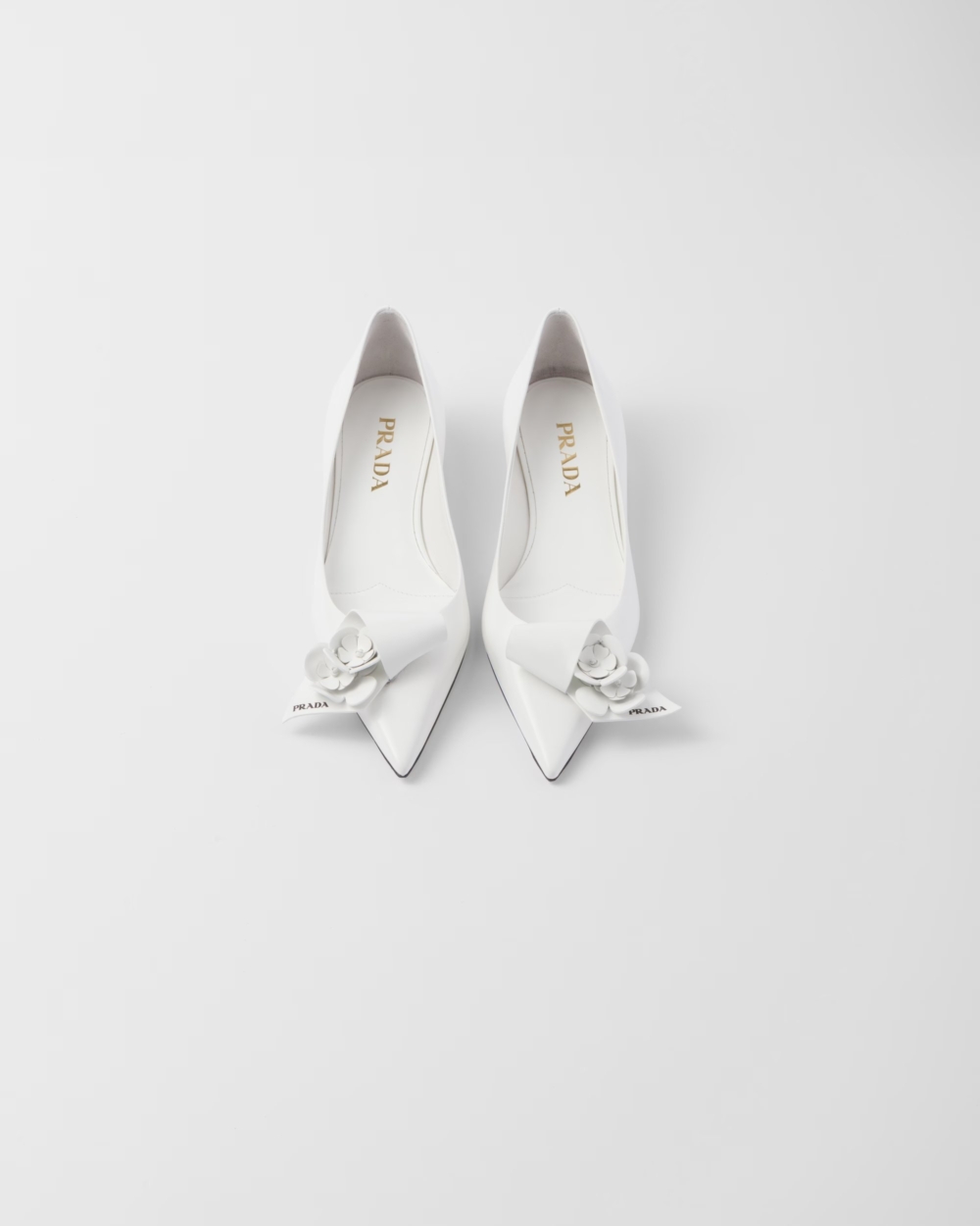 Brushed Leather Pumps with Floral Appliqués。