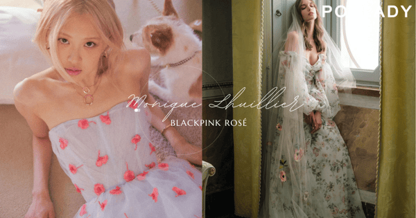 墜入一片粉紅夢境:Rosé穿上「美國奢華婚紗品牌」拍攝廣告,仙氣藍薄紗搭配花瓣帶來清新詩意