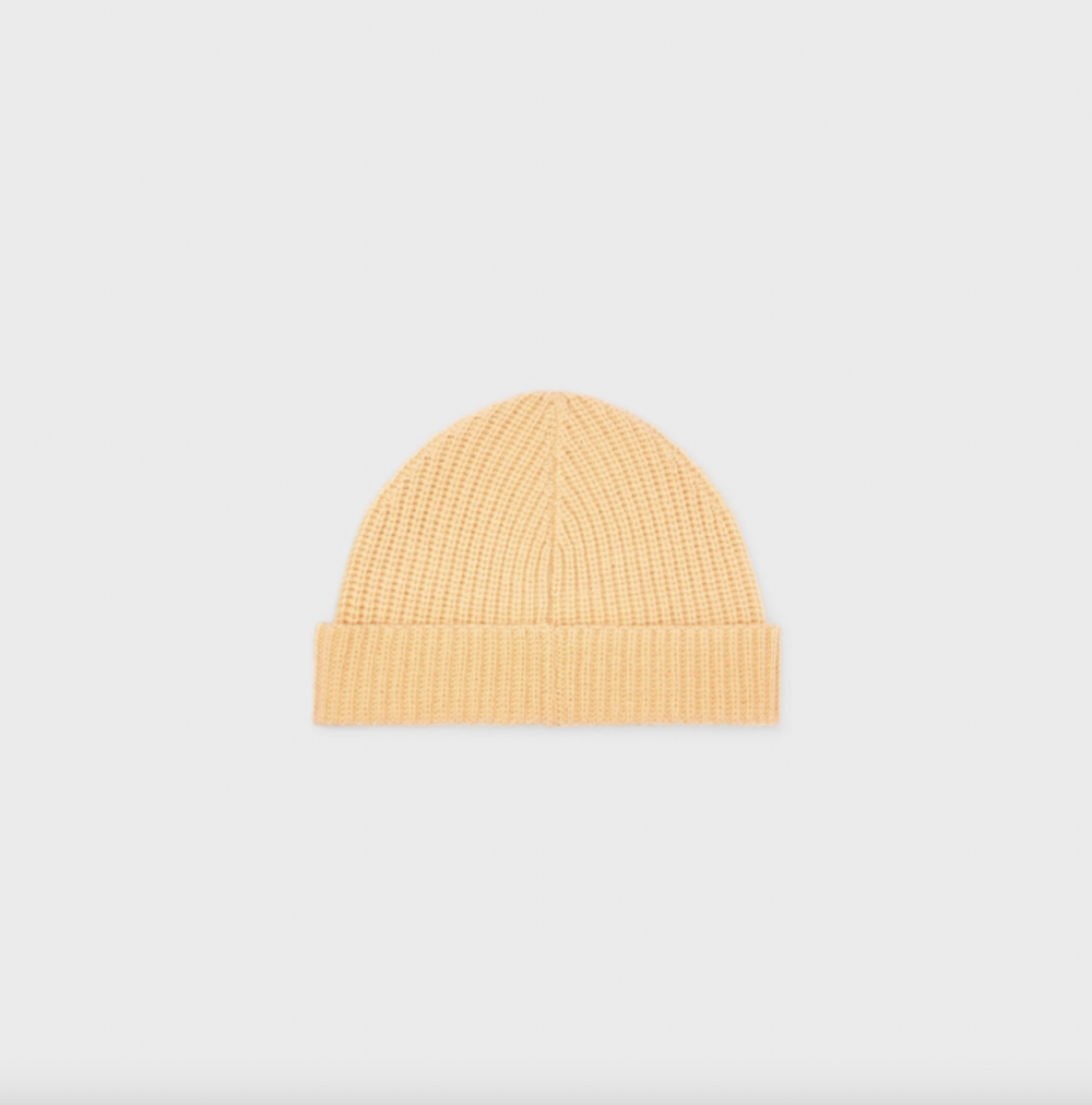 Cashmere / Wool Beanie with Initial Pale Yellow。