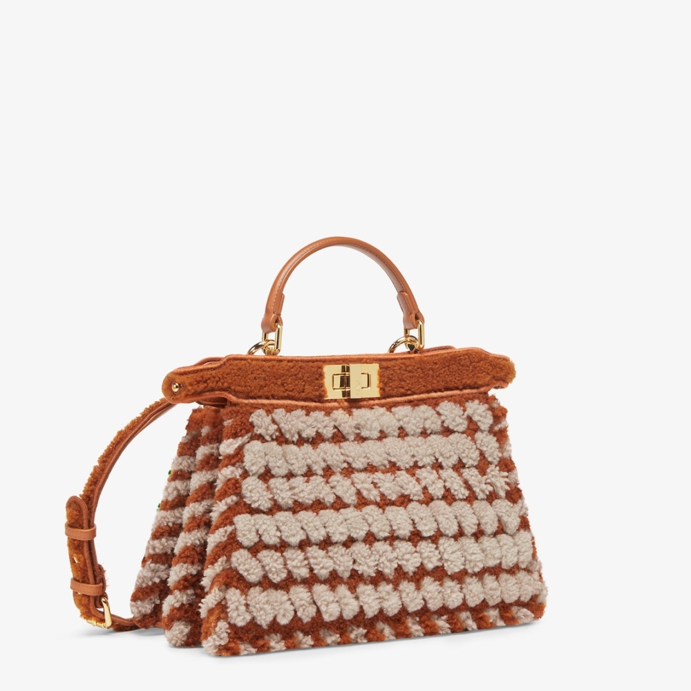 FENDI小型款式Peekaboo ISeeU棕色和灰色交織綿羊皮包款