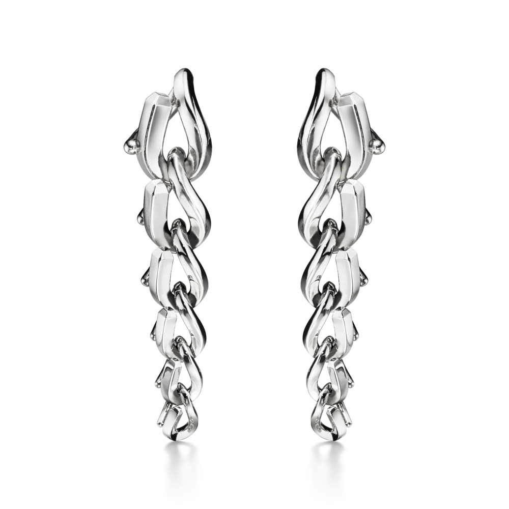 Tiffany Forge 純銀開口式鏈結設計長版耳環。