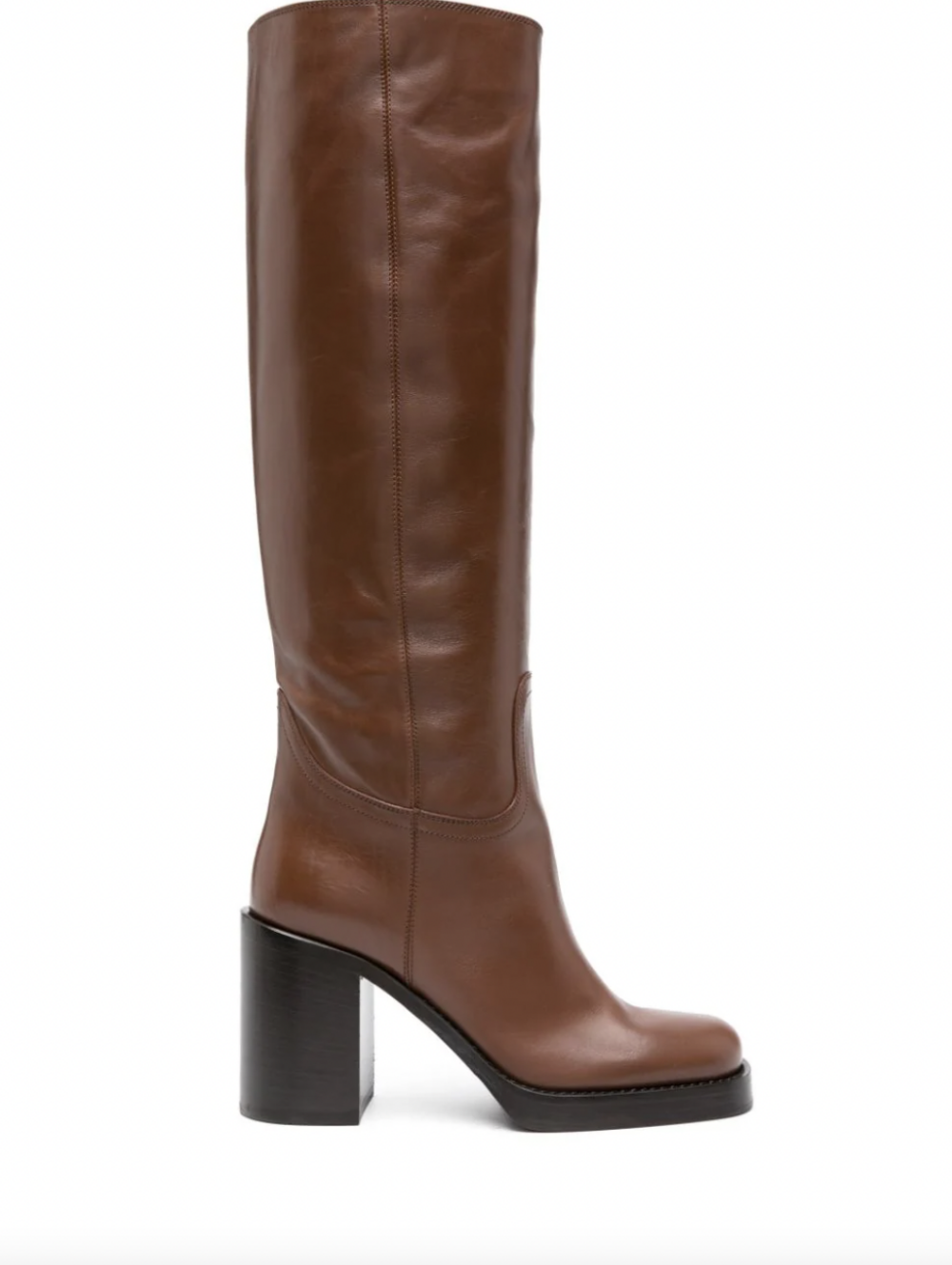 Prada 90mm Round-Toe Leather Boots。