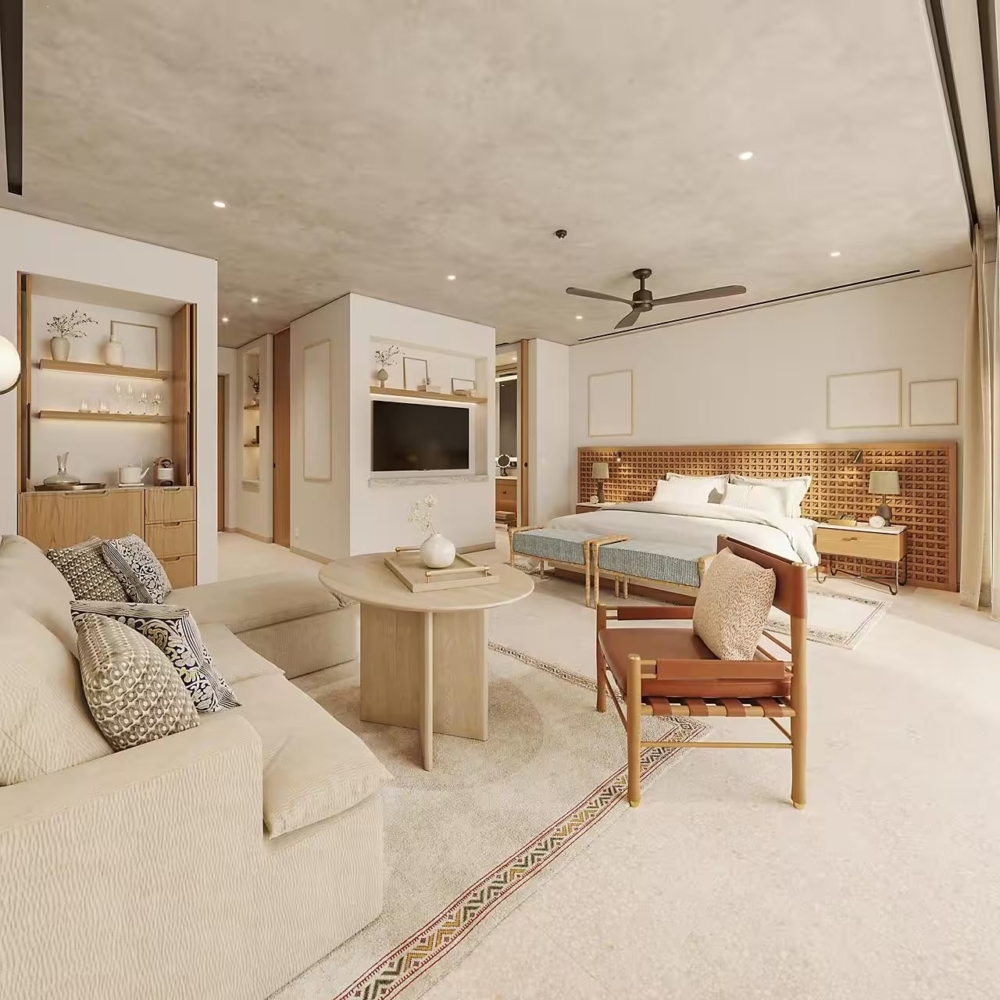 房間內大多以米色為配色。