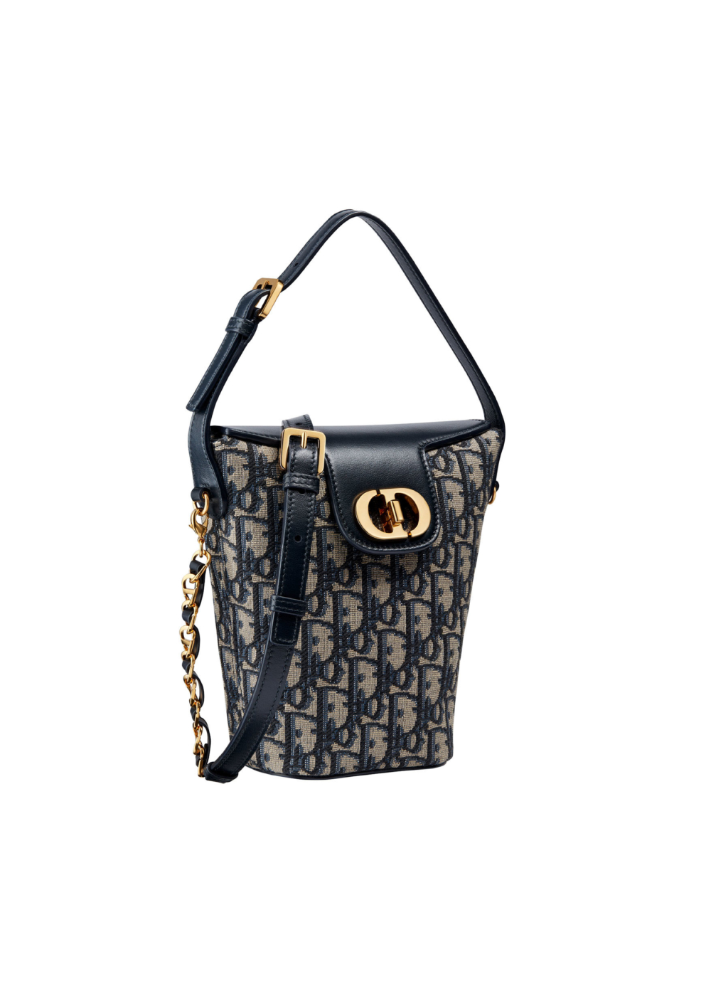 Mini 30 Montaigne Avenue藍色Dior Oblique緹花迷你水桶包。