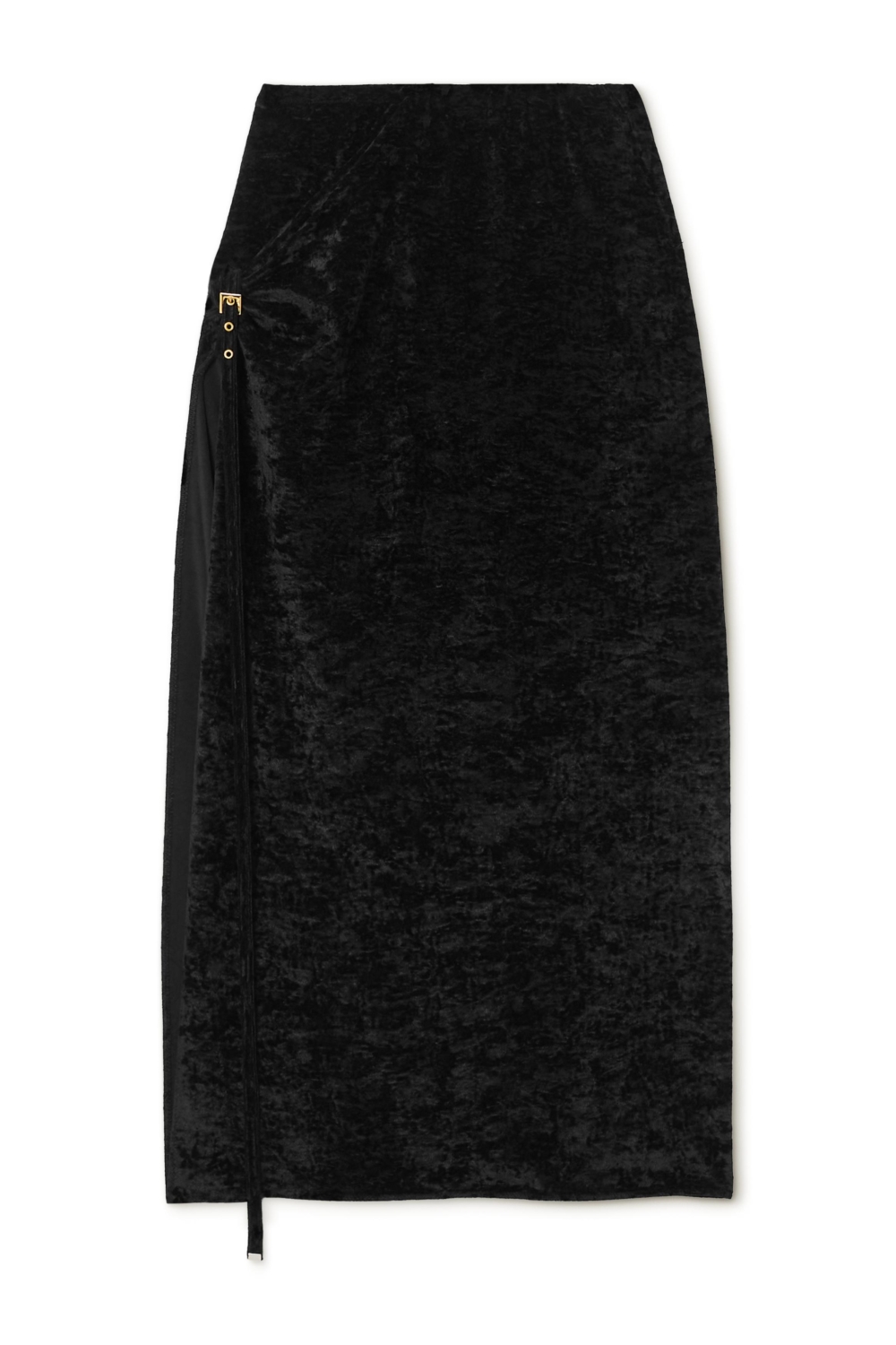 Embellished Stretch-Velour Midi Skirt。