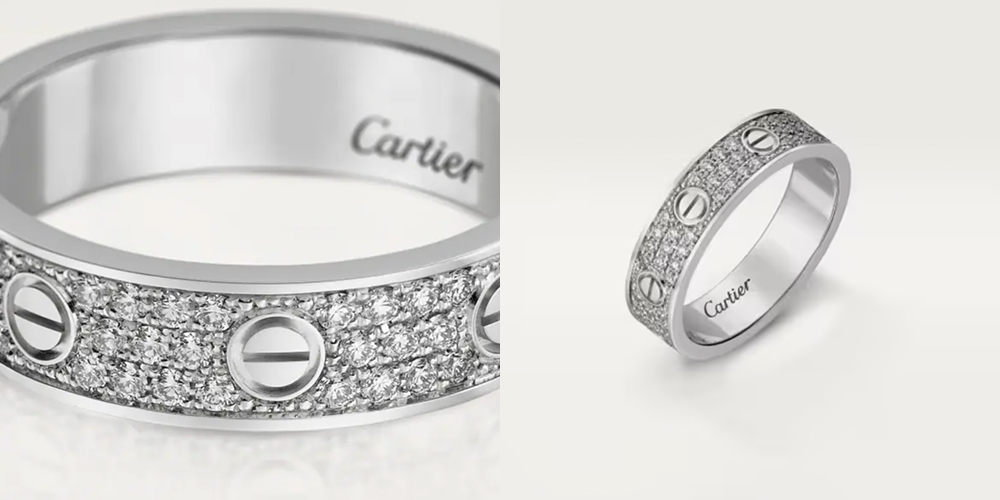 Cartier Love 18K白色黃金、鋪鑲鑽石結婚戒指