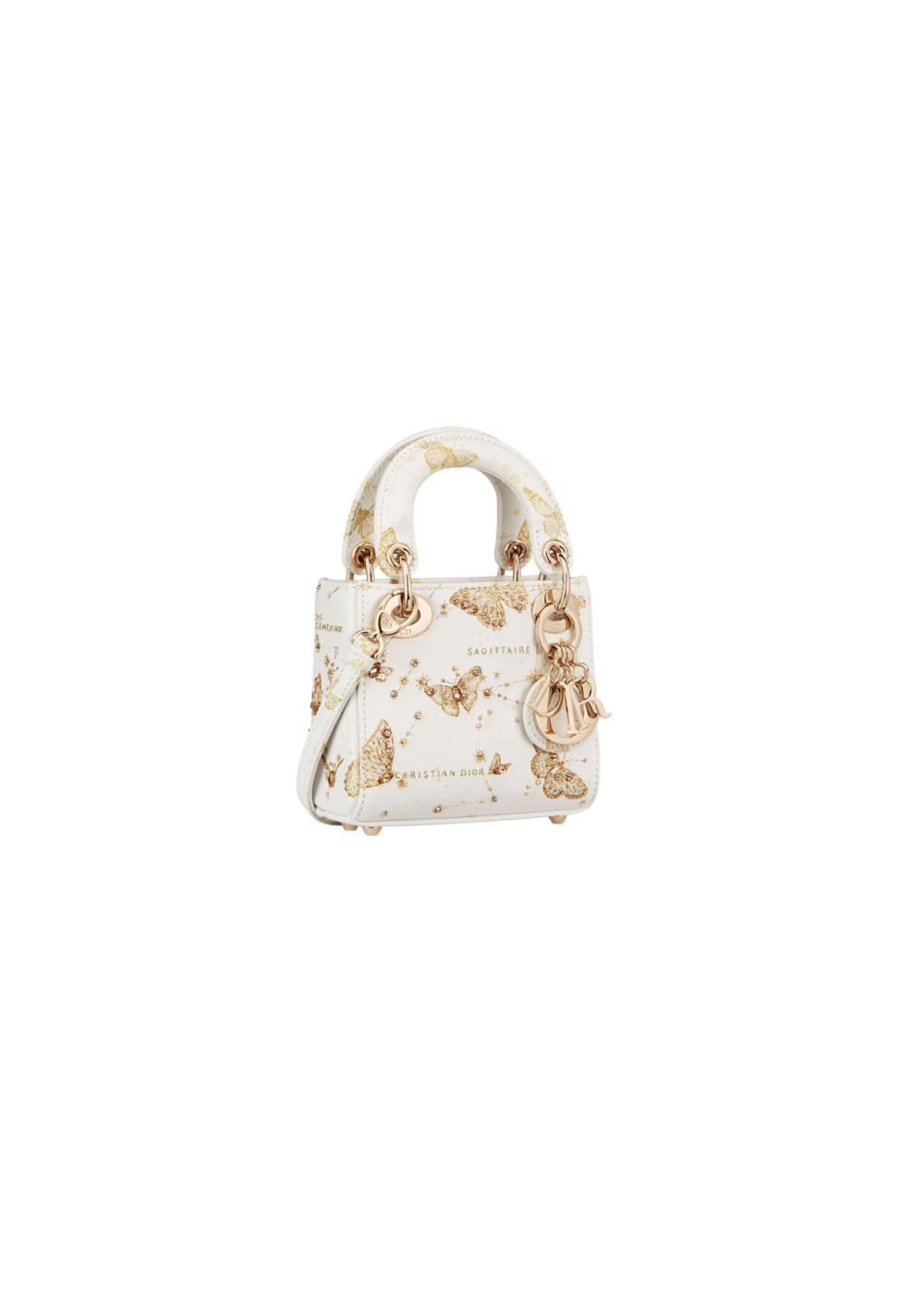 Micro Lady Dior金色Butterflies Zodiac珠飾刺繡微型提包。