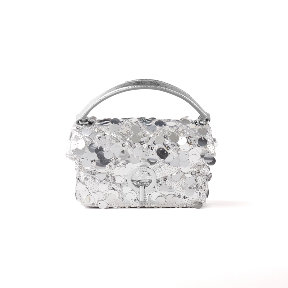 SANDRO 銀色迷你YZA亮片肩背包