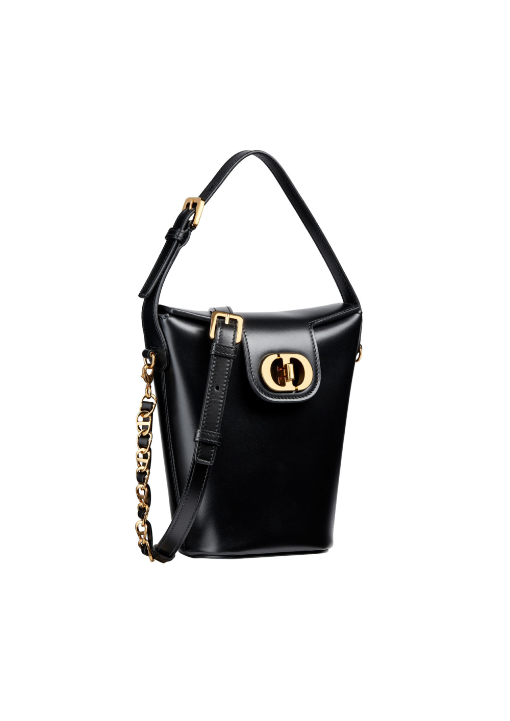 Mini 30 Montaigne Avenue黑色小牛皮迷你水桶包。