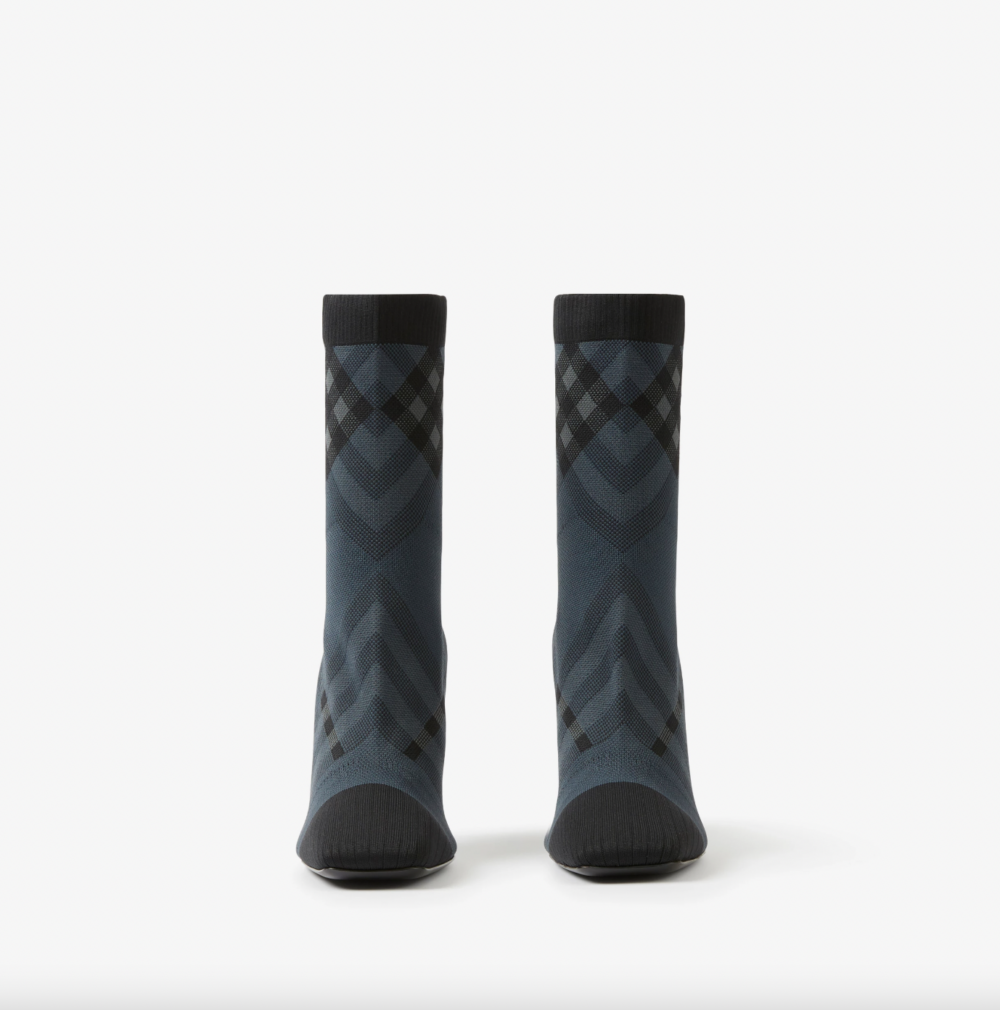 Knitted Check Sock Boots。