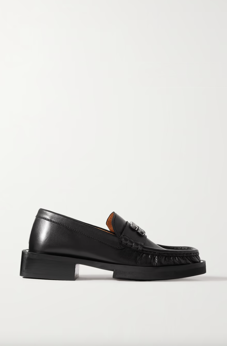 Ganni Crystal-Embellished Leather Loafers。