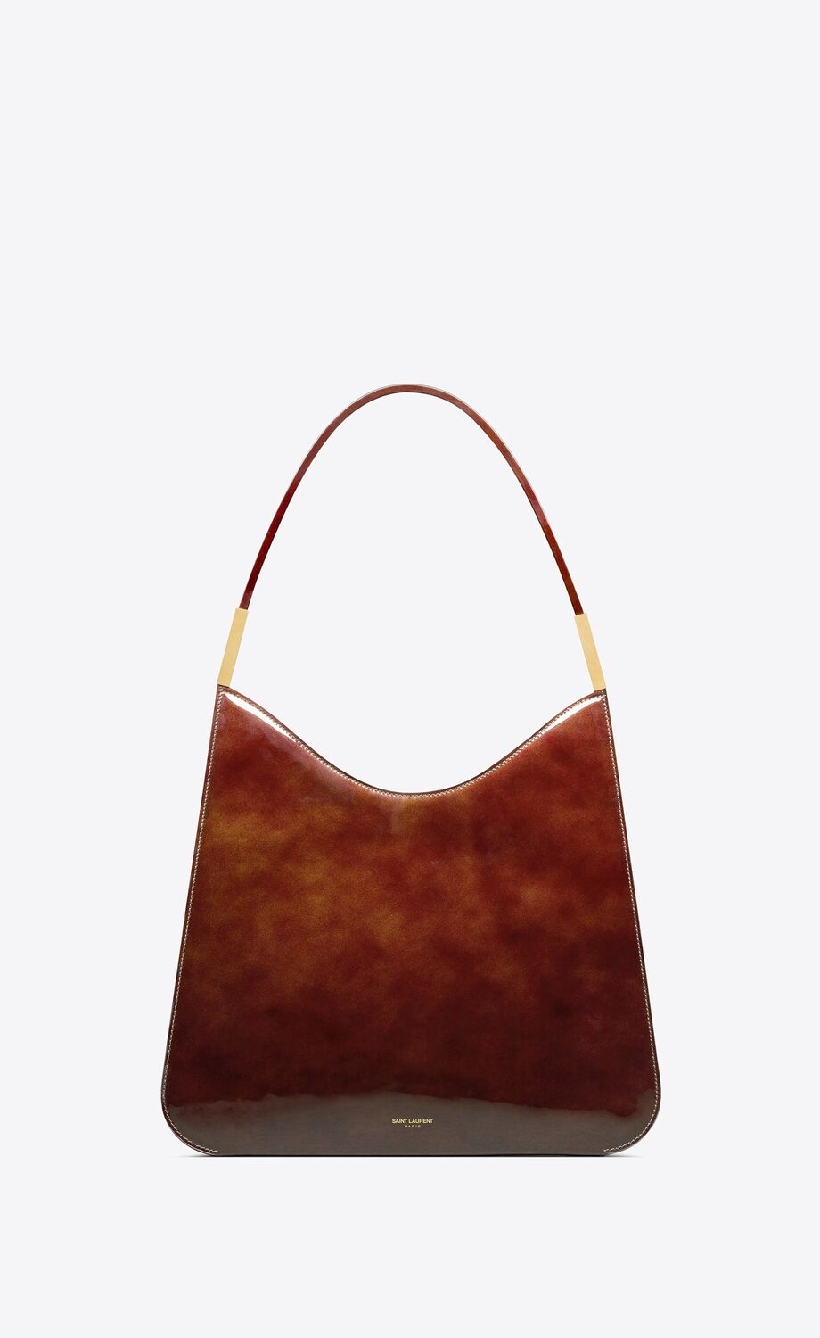 Saint Laurent SADIE珠光漆皮手袋農咖啡色
