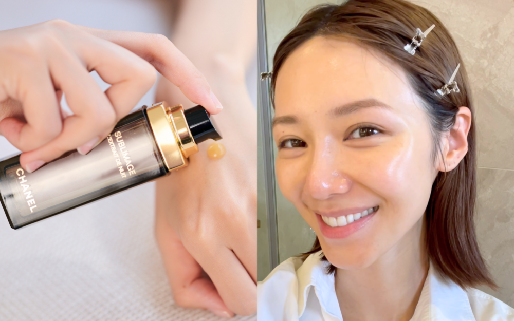 倪晨曦(Elva)素顏分享日常使用CHANEL SUBLIMAGE全效再生晚間修復精。