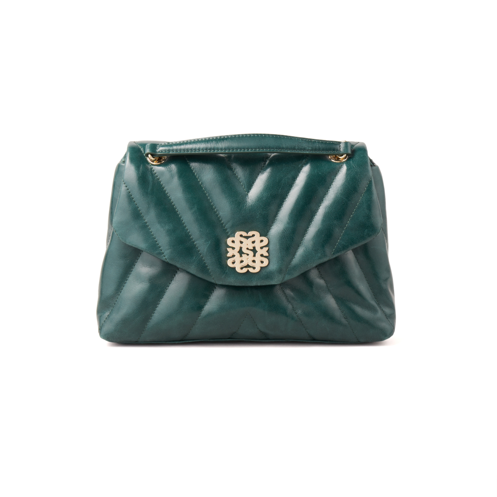 Sandro墨綠色绗縫單肩包