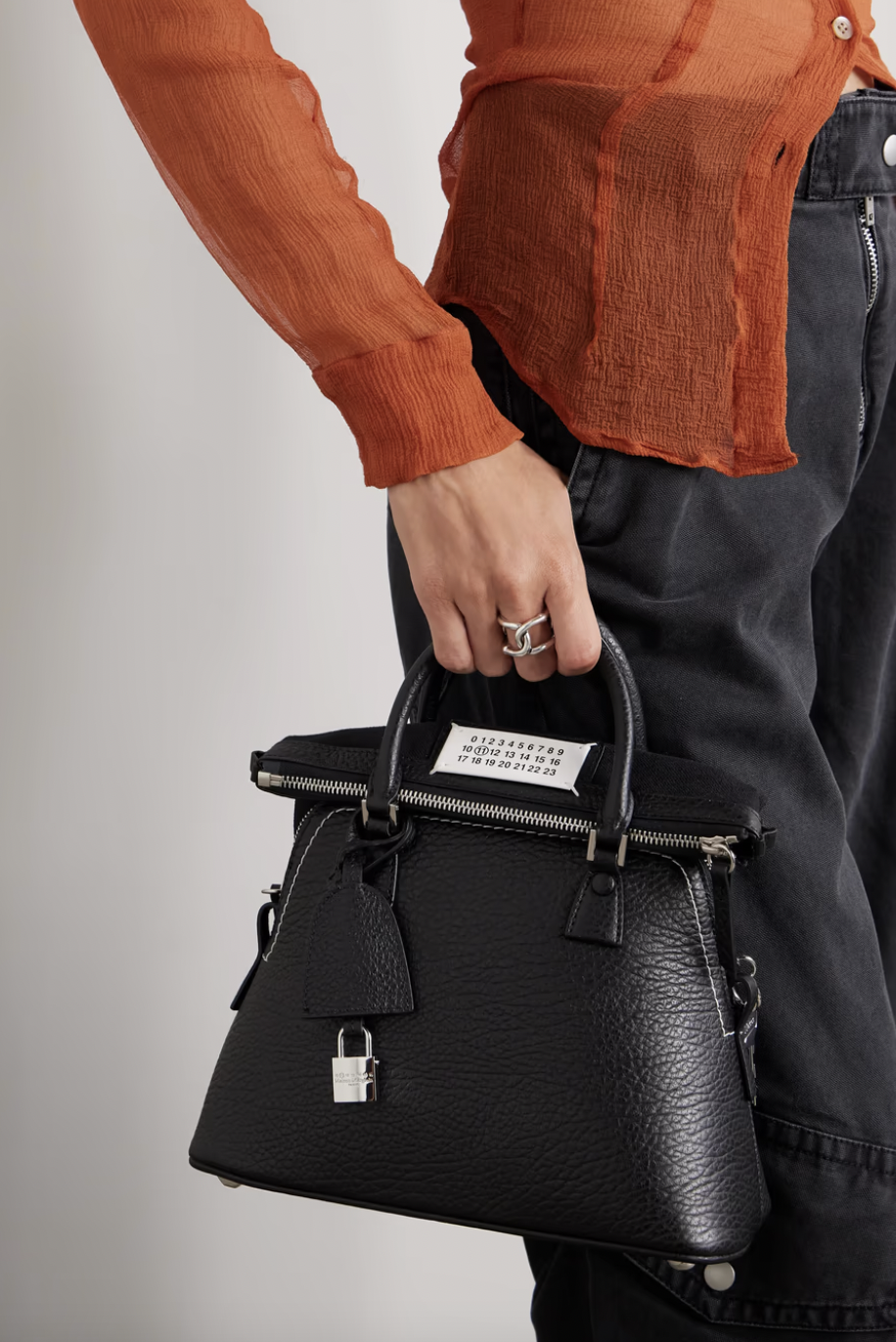 Maison Margiela 5AC Baby Textured-Leather and Cotton-canvas Shoulder Bag。