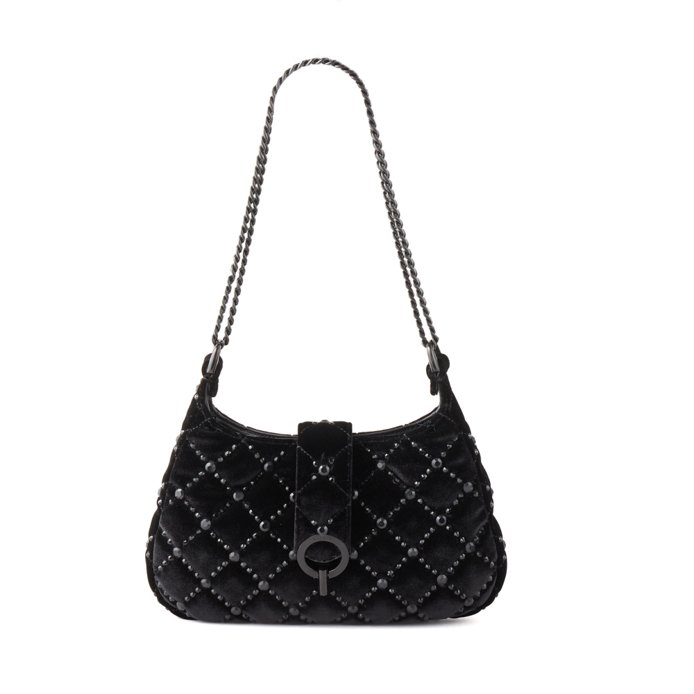 Sandro黑色水鑽鏈帶皮包