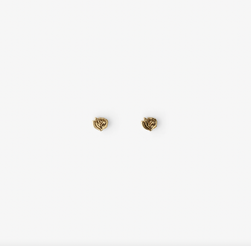 Gold-plated Rose Stud Earrings。