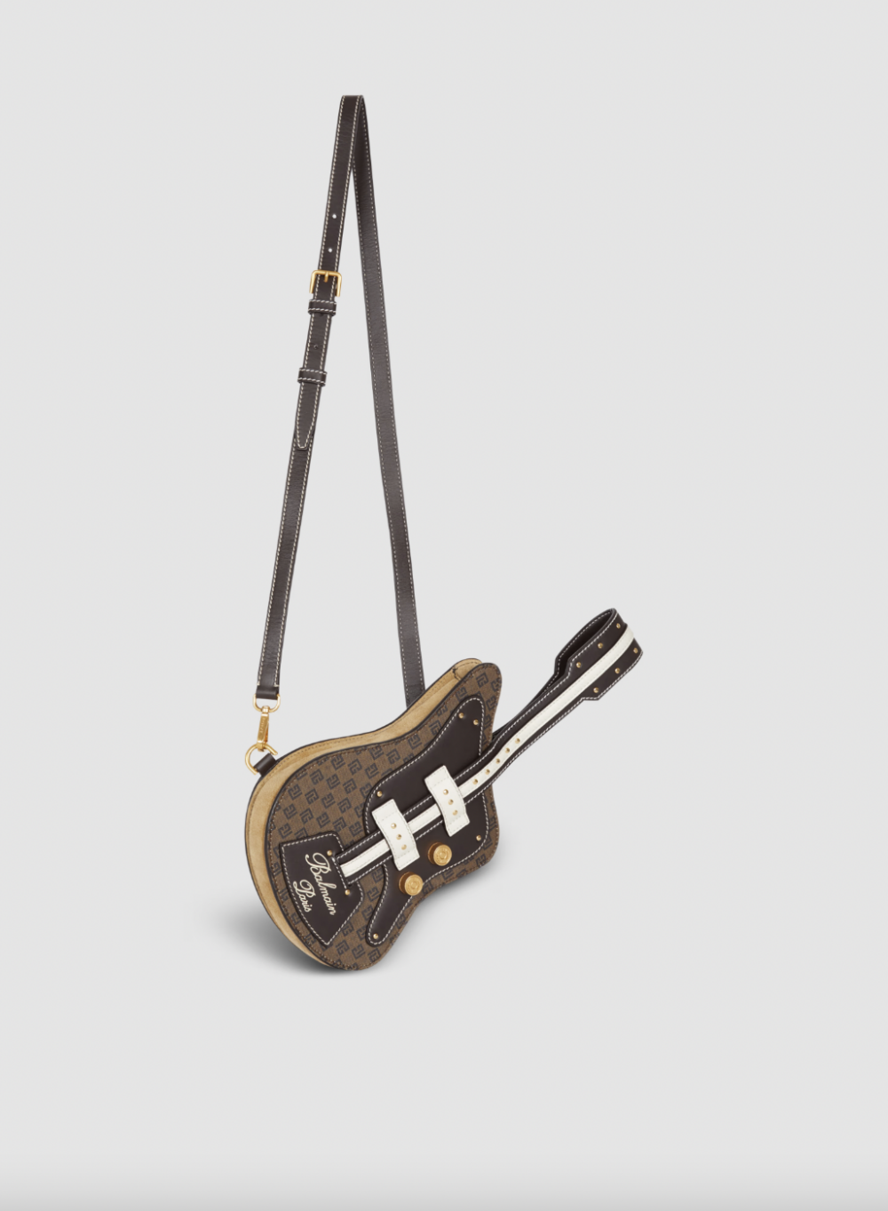 Guitar Bag Clutch with Leather and Monogram Detailing。