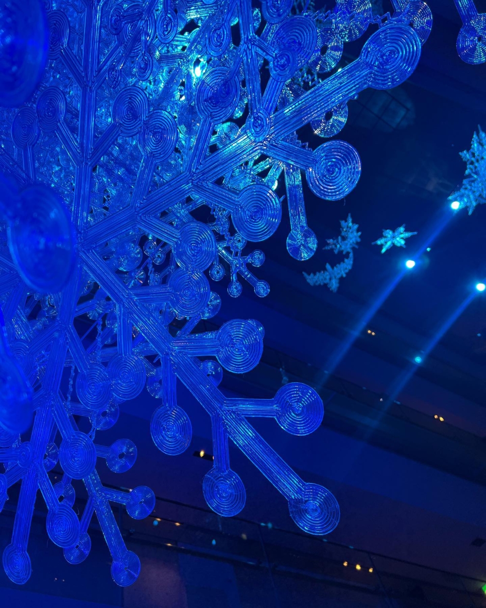 聖誕樹上除了掛滿雪花,還裝飾著以鳥類、蝴蝶和雪花為主題的奇妙生物