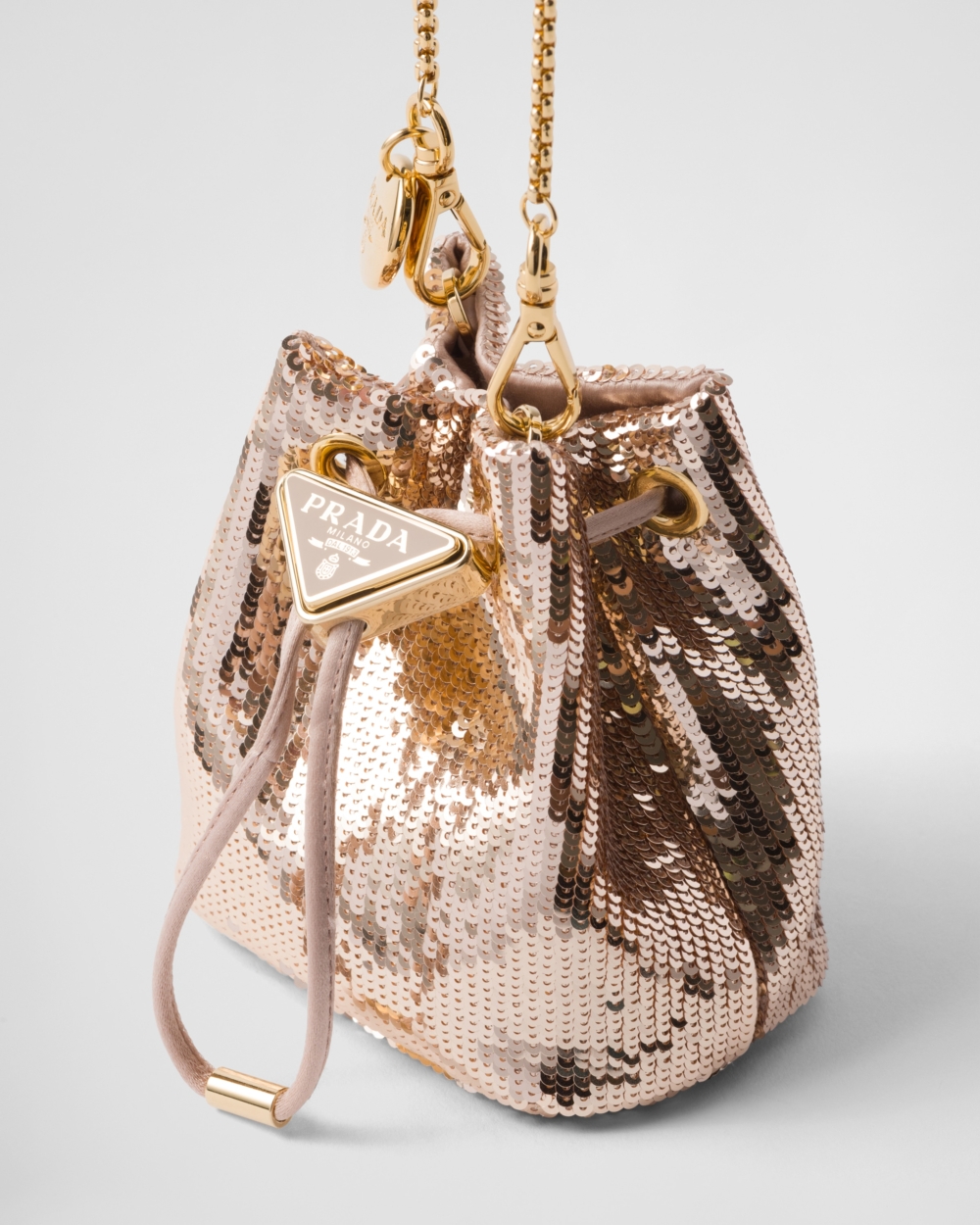 Sequined satin mini-pouch裸色