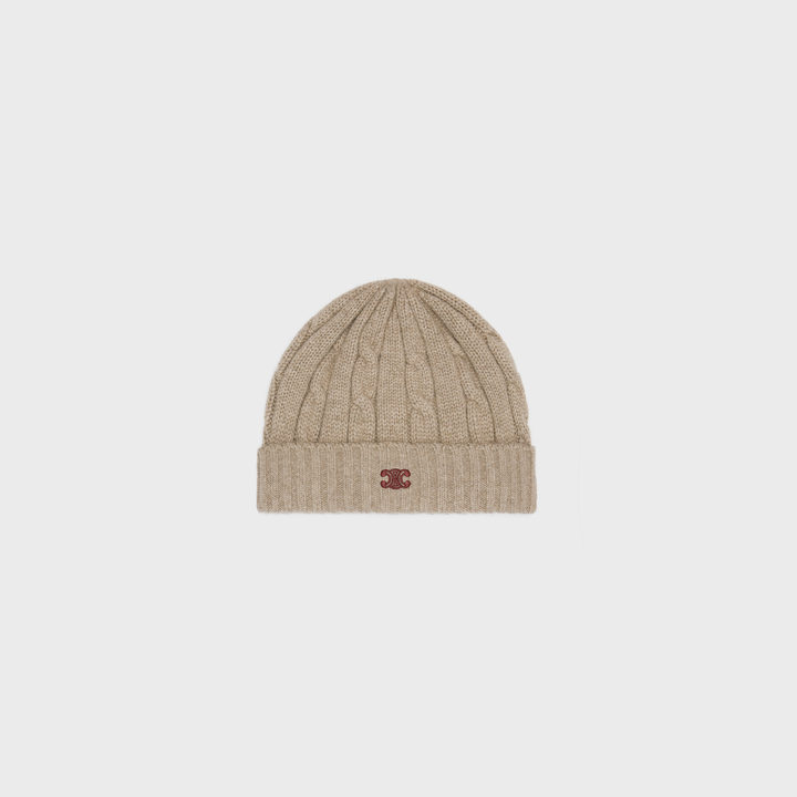 精品毛帽推薦1:CELINE CABLE-KNIT TRIOMPHE BEANIE IN CASHMERE 麻花針織羊絨TRIOMPHE鴨舌帽