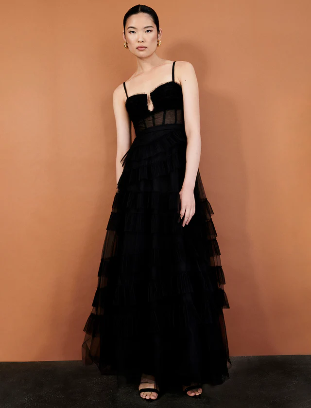 Ellis Tulle Ruffle Gown。