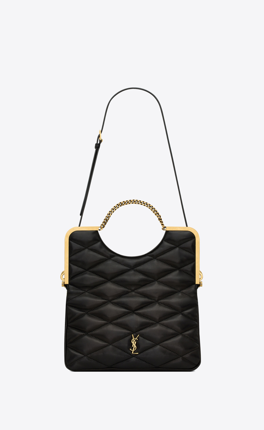 向上提起鍊條即可變成更大的手提包。