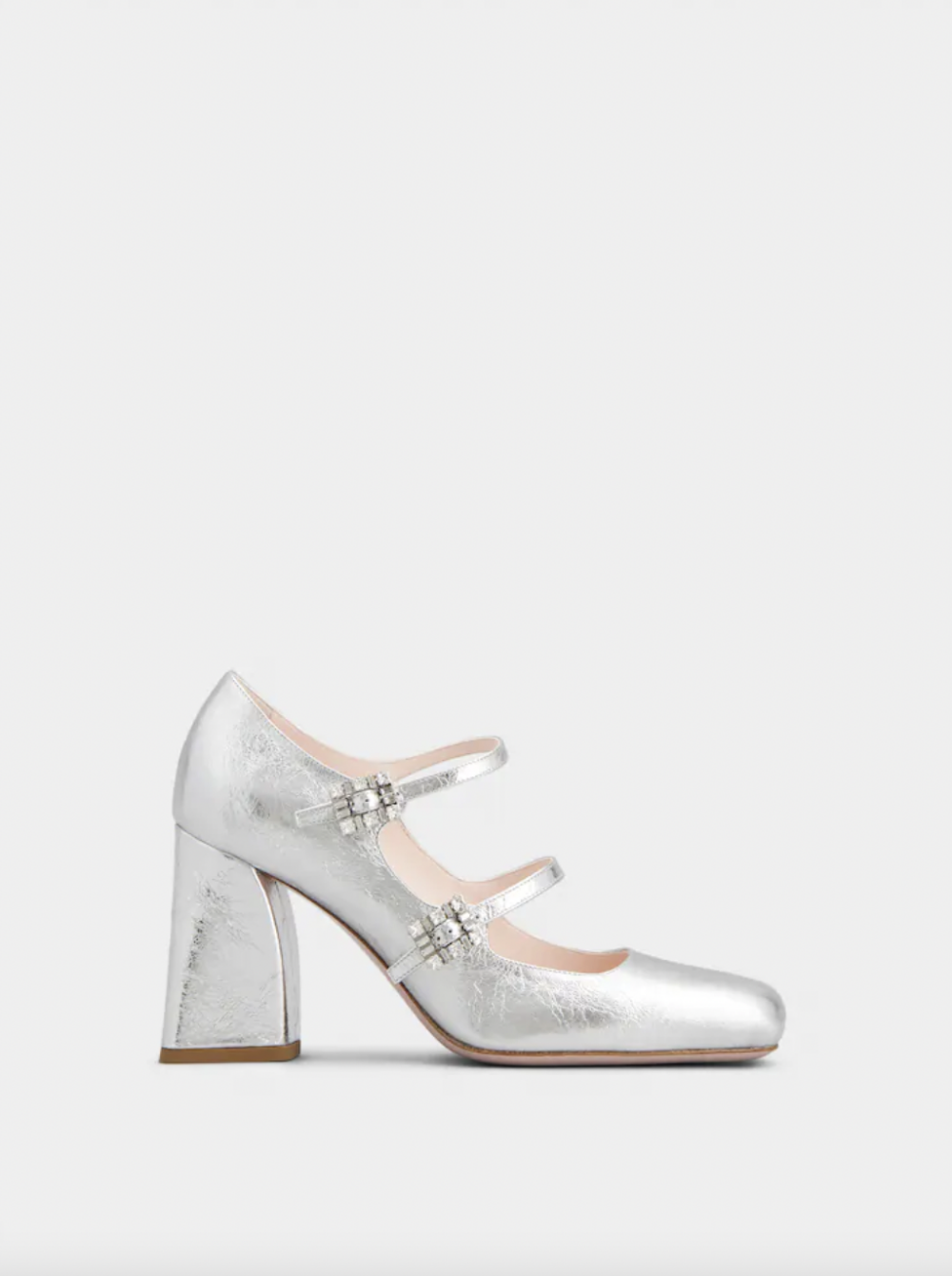 Mini Très Vivier Strass Buckle Babies Pumps in Leather。
