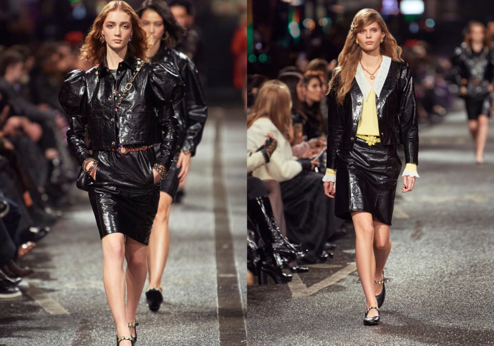 帶有搖滾風格的黑色皮革的服裝。